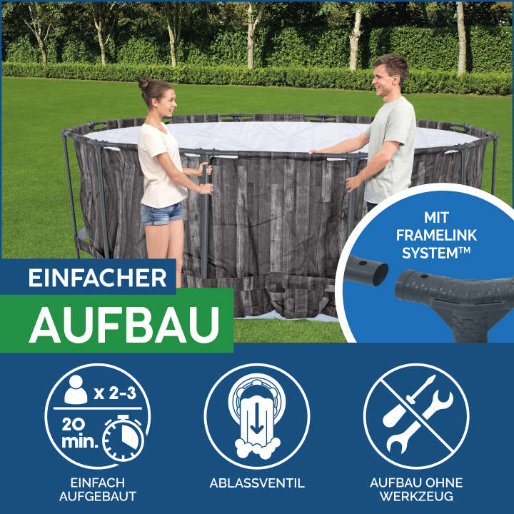 Bestway Steel Pro MAX™ Frame Pool-Set mit Filterpumpe Holz-Optik rund 366 x 100 cm
